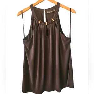 New York & Company 7th Avenue Black High Neck Gold Tone Detail Sleeveless Top XL
